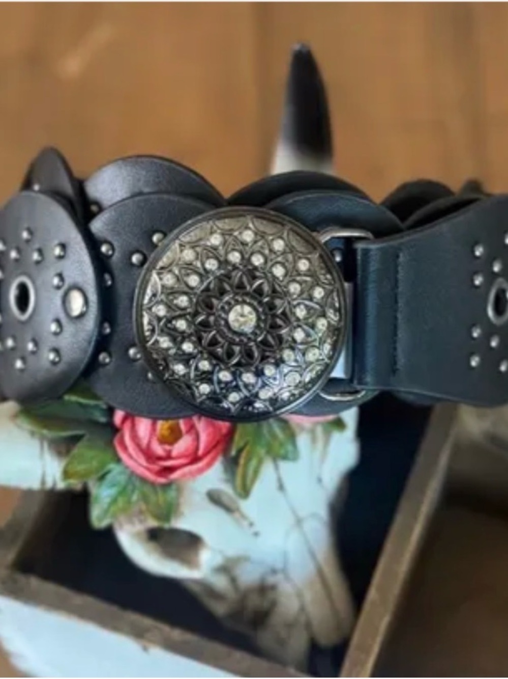 Women’s Black Belt with Crystal Concho